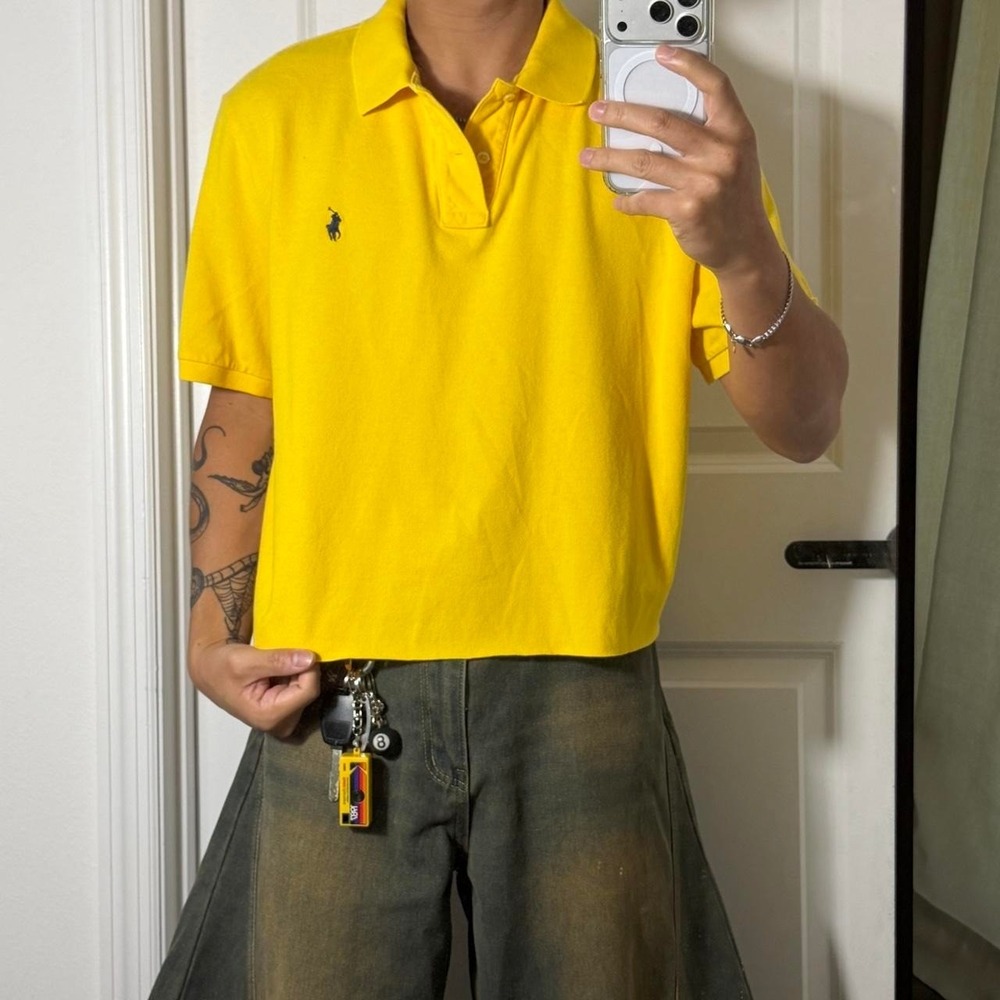 y2k vintage polo ralph lauren cropped button up polo shirt